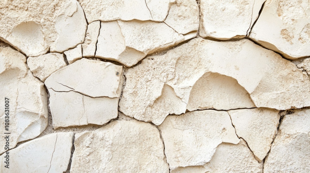 Poster textured background of dry, cracked white wall with unique patterns and designs for use in various c