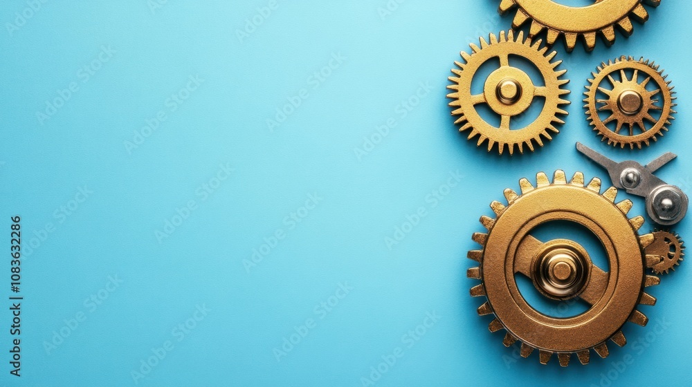 Poster this visual highlights various gears alongside a microprocessor against a blue backdrop. it represen