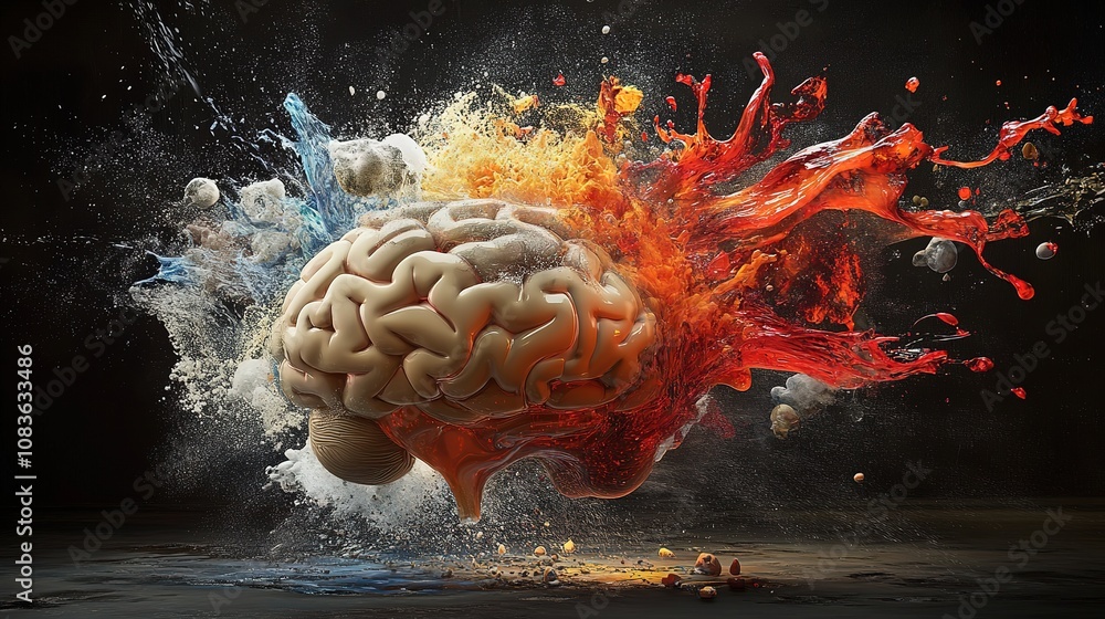 Poster brain concept art of a human brain exploding with knowledge and creativity 4k image