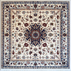 The Exquisite Elegance of a Persian Rug Displaying Delicate Floral Patterns and Rich Colors from a Top-Down View