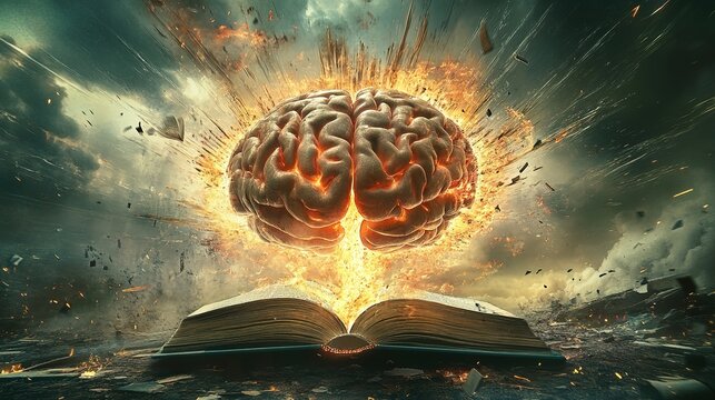 Brain Concept art of a human brain exploding with knowledge and creativity 4k image