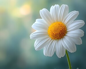 Naklejka premium a minimalistic macro shot of a single daisy bloom in sharp focus with a blurred pastel green and yellow background. flower background
