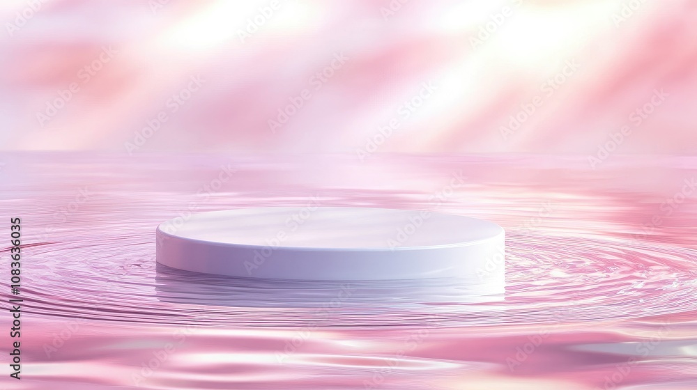 Aufkleber serene circular platform surrounded by calming water ripples in soft pink hues for tranquil backgrou