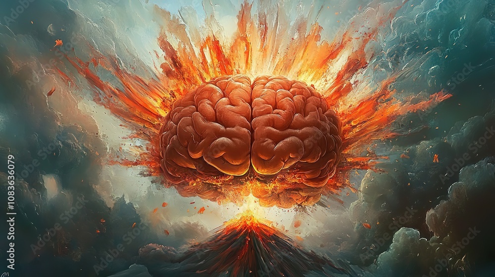 Poster brain concept art of a human brain exploding with knowledge and creativity 4k image