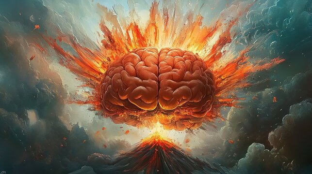 Brain Concept art of a human brain exploding with knowledge and creativity 4k image