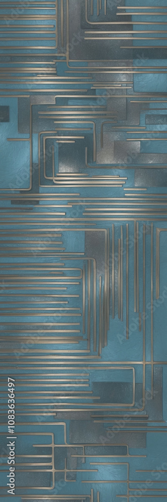 Poster abstract pattern of lines and shapes in cool metallic colors