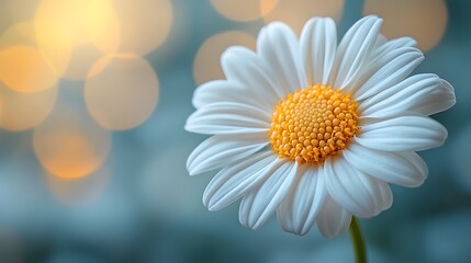 Naklejka premium a minimalistic macro shot of a single daisy bloom in sharp focus with a blurred pastel green and yellow background. flower background