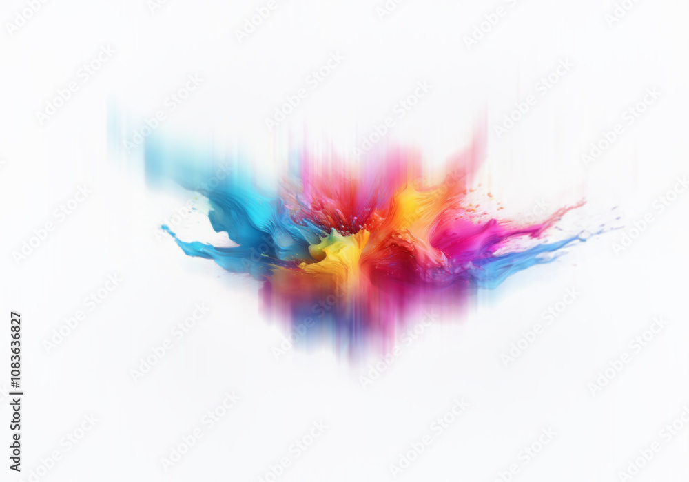 Poster Abstract colorful paint explosion with vibrant hues swirling and merging in dynamic motion.