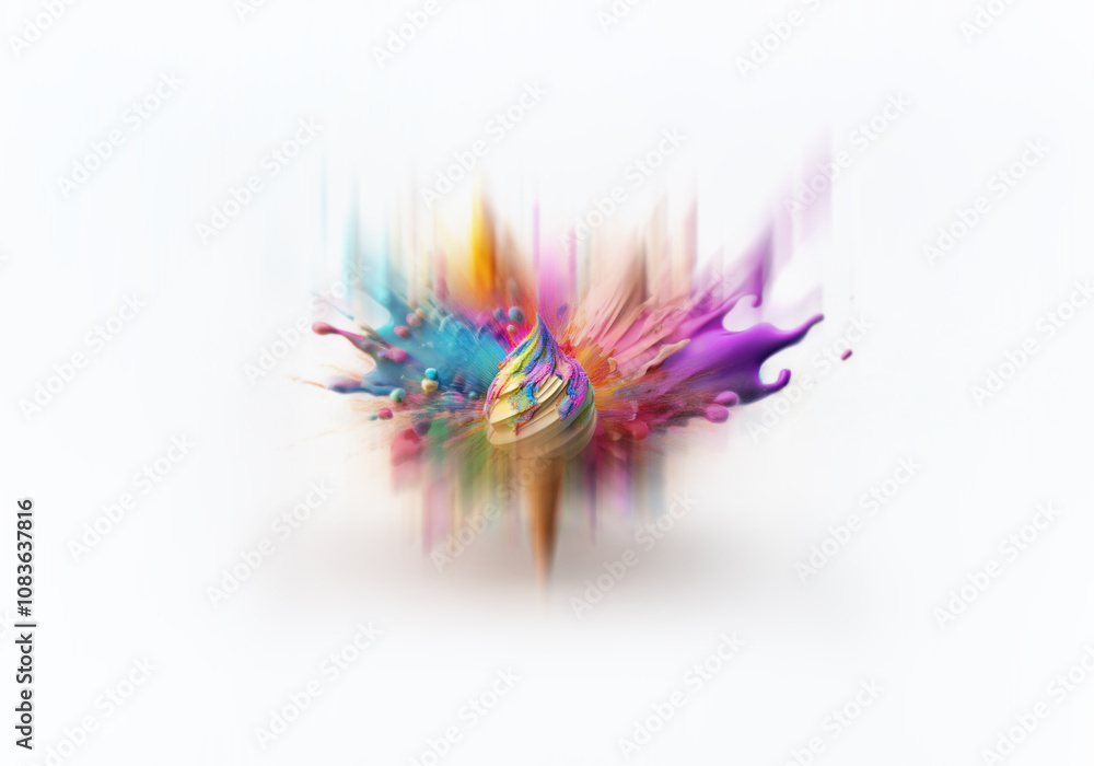 Poster a colorful explosion erupts from a single ice cream cone.