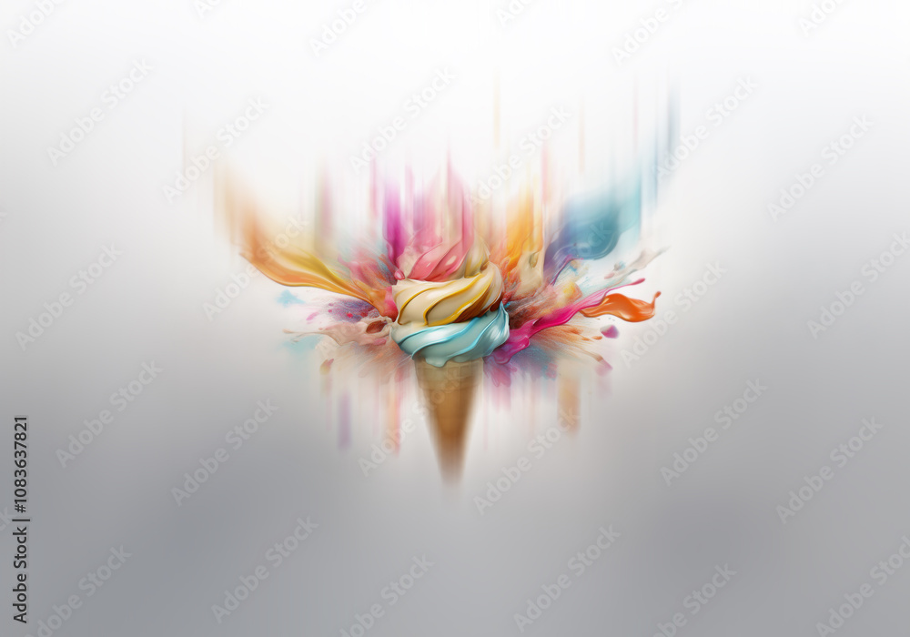 Poster An ice cream cone with colorful, abstract paint splatters exploding around it.