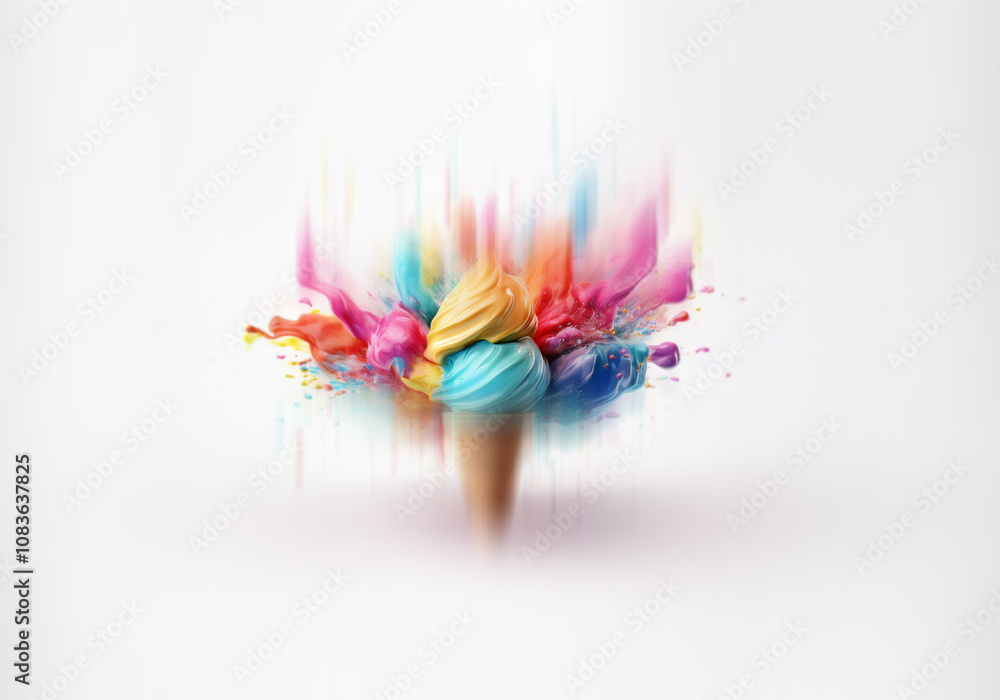 Poster a colorful ice cream cone explodes into a flurry of bright paint.
