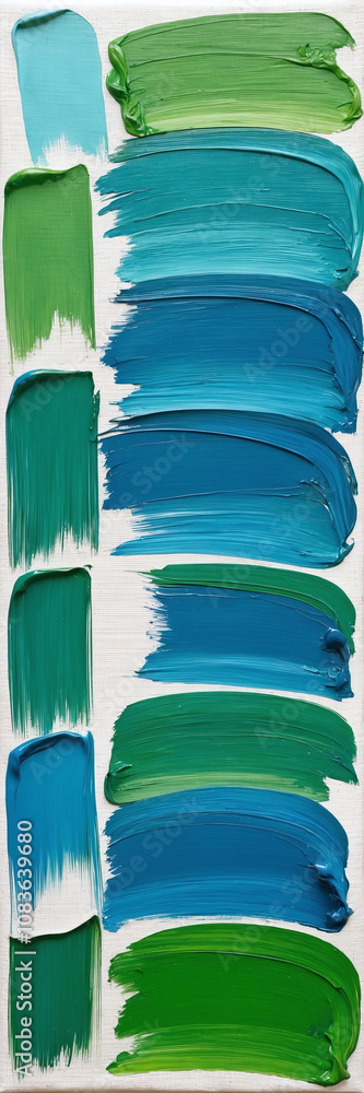 Poster blue and green paintbrush strokes on canvas creating a textured abstract pattern