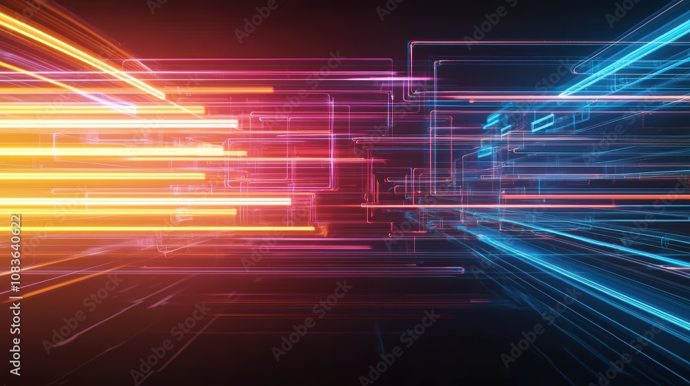 Aufkleber dynamic light trails abstract digital space visual art dark environment wide angle futuristic concep