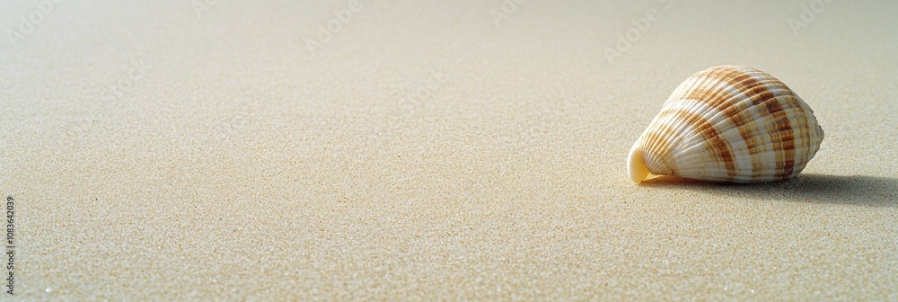 Fototapete a single seashell lies on smooth sand, symbolizing tranquility found on a sunny beach day with soft 