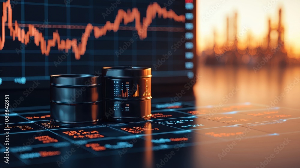 Aufkleber a close-up image of financial charts with bar graphs displayed on a screen, alongside stacked coins 