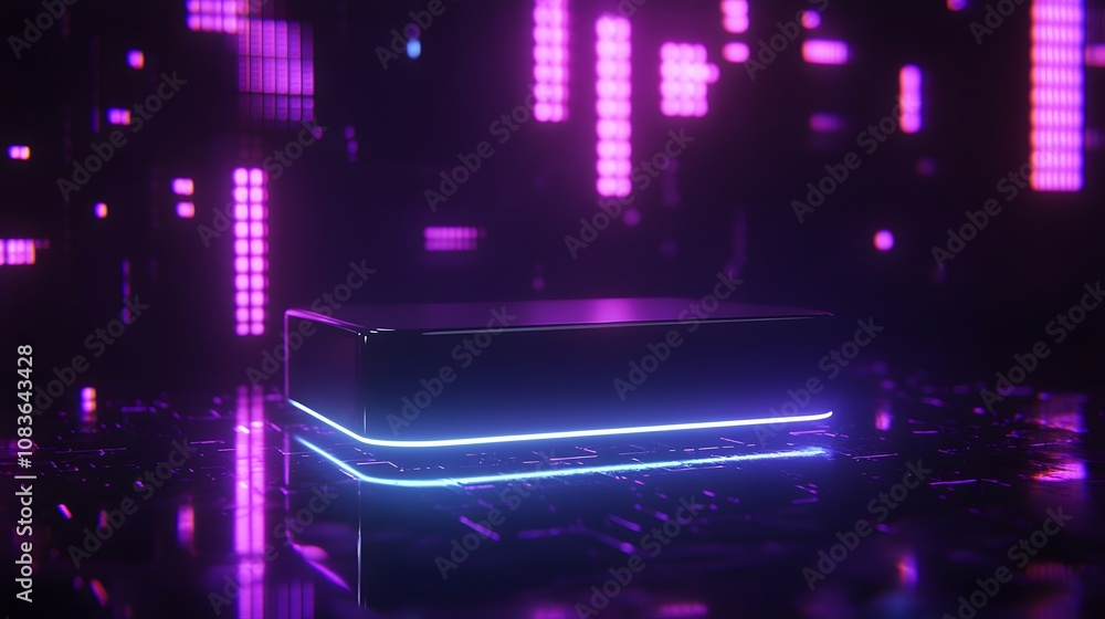 Aufkleber Digital technology showcase futuristic setting 3d render neon environment close-up view innovation concept