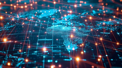 Obraz premium worldwide network connection, digital art illustration, Generative AI