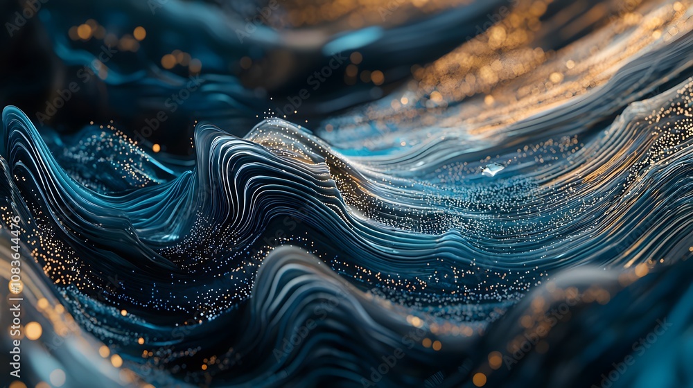Poster dynamic flow of waves abstract art digital imagery vivid colors close-up view fluid motion