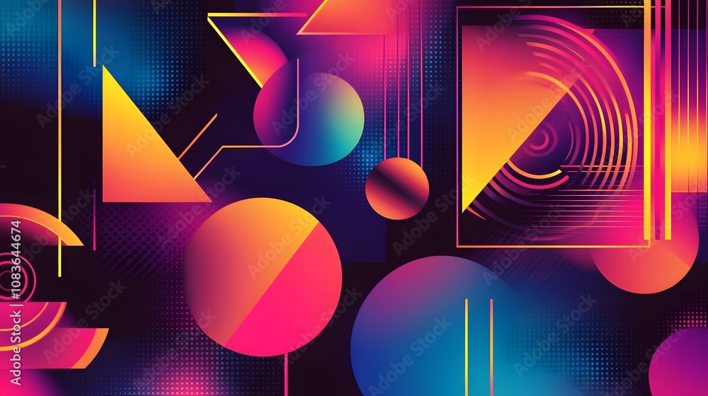 Poster Dynamic geometric patterns digital space abstract art vibrant colors artistic viewpoint modern design concept