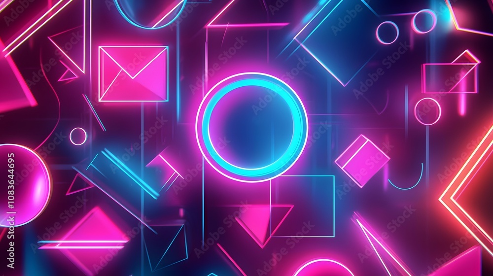 Poster vibrant neon shapes digital space abstract art modern environment close-up view visual concept