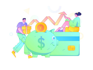Fototapeta premium Internet financial management investment flat vector concept operation hand drawn illustration 