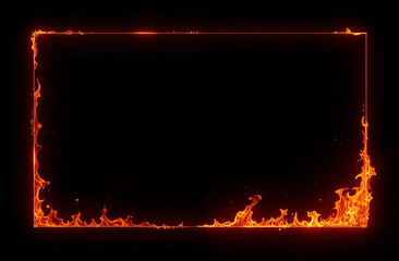 Burning borders. Frames in fire with flying particles and sparks. Flame tongues. Space for text.