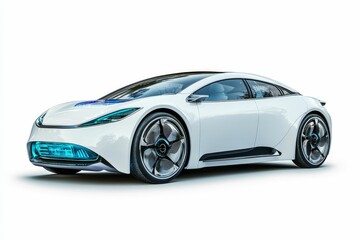 Fototapeta premium White futuristic car isolated on white background.