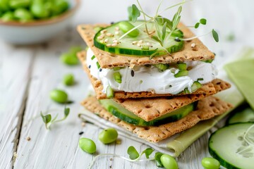 Cucumber and Cream Cheese Sandwich with Sprouts