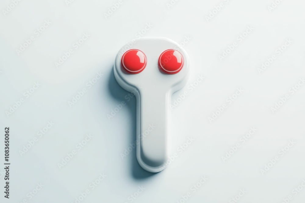 Poster white object with two red buttons.