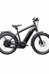 Black electric bicycle on white background.