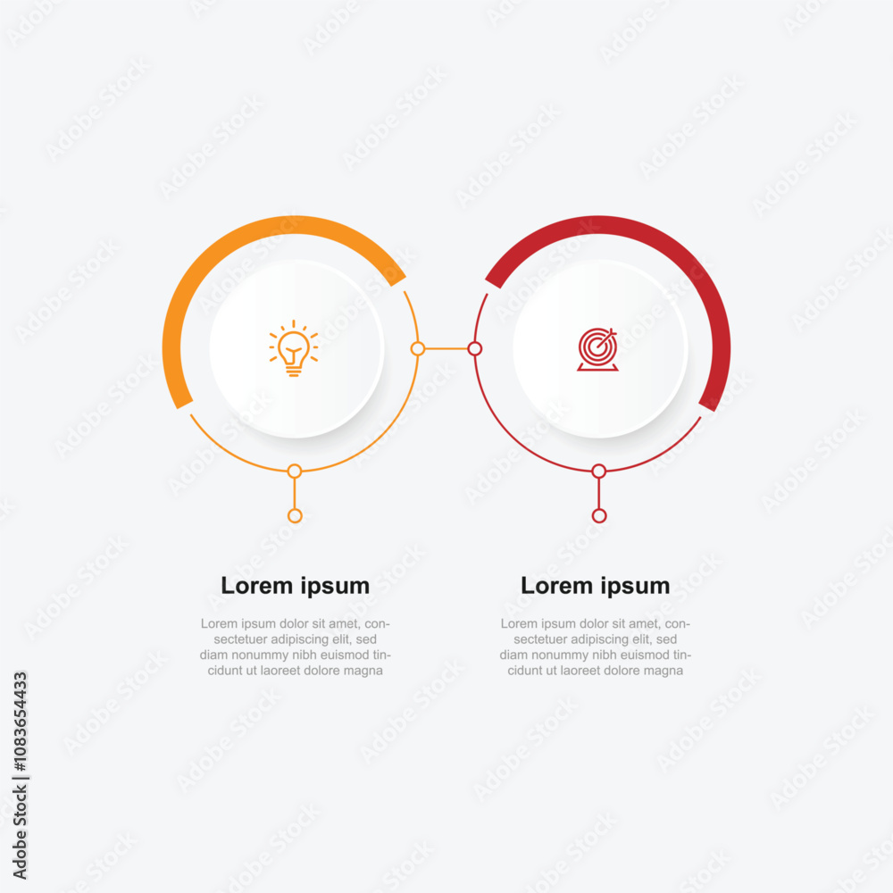 Fototapete Business template infographic. Vector line circle with 2 step process can be used for workflow, presentation and web graphic design 
