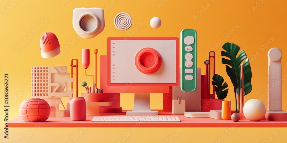 Aufkleber a modern, 3d image showing the steps involved in graphic design. it uses icons representing common t
