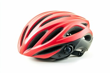 Fototapeta premium Red bicycle helmet isolated on white.
