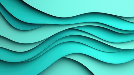 Obraz premium Abstract Teal Wave Background Layered Paper Design Seamless Pattern Aqua Gradient 3D Render