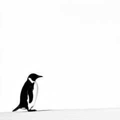 Obraz premium Penguin standing on icy surface, white isolated background.