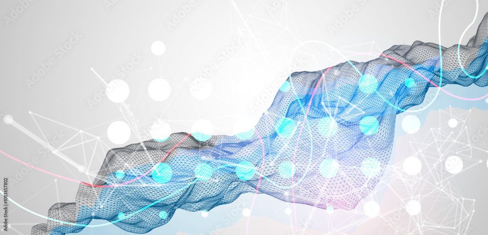 Aufkleber Abstract frame wave with colored spots on it and curved lines. Plexus effect. Hand drawn vector.