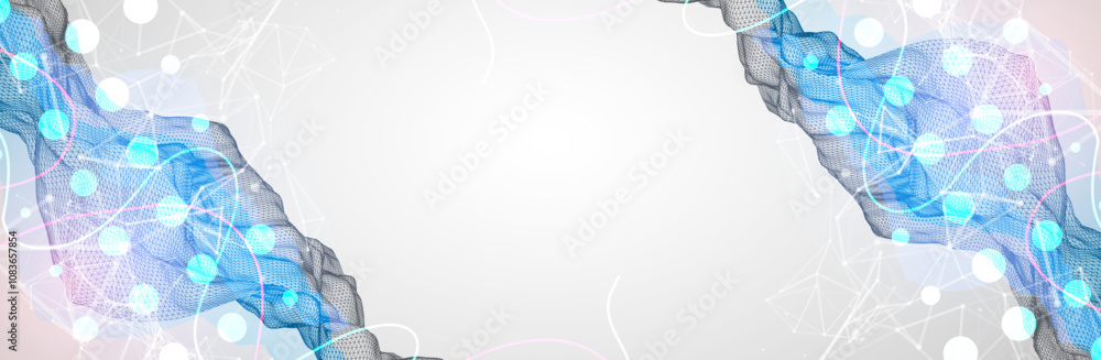 Aufkleber Abstract frame wave with colored spots on it and curved lines. Plexus effect. Hand drawn vector.