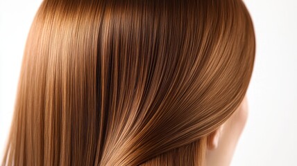 Fototapeta premium Beautiful model girl with Brown hair strand,silky healthy chestnut wavy hair strand,hair wavy ribbon, with smooth,Keratin straightening,Treatment,straight long hair,procedures,Smooth hairstyle.