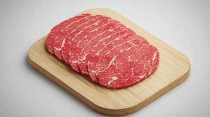 Sliced Raw Beef Steaks on Wooden Cutting Board Food Photography