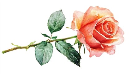 Watercolor rose clipart, white isolated background 