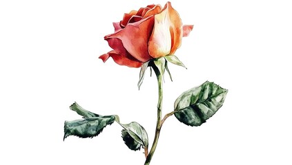 Watercolor rose clipart, white isolated background 