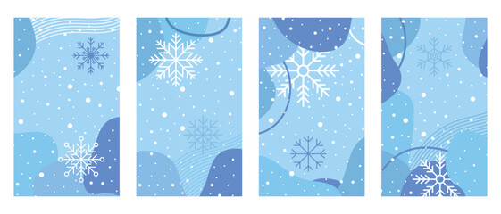 Set of winter posters with snowflakes. Colorful winter banners with falling snowflakes. Wintry scenes. Winter background. Vector illustration