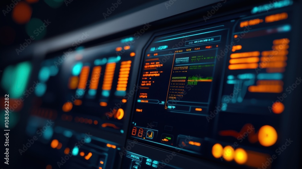 Poster futuristic tech interface digital dashboard sci fi control panel hud cyber security network