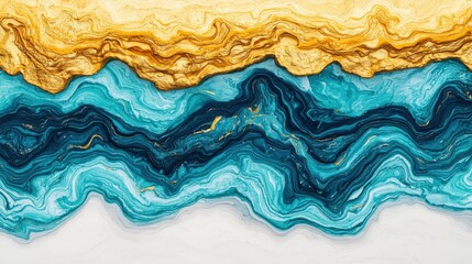 Fototapeta premium Abstract Teal Gold Swirl Ink Marble Texture Background