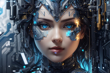Portrait of a cyber robot woman. Artificial Intelligence Woman