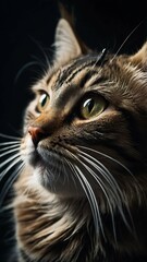 Close-up portrait of a cat in profile. Vertical photo for wallpaper