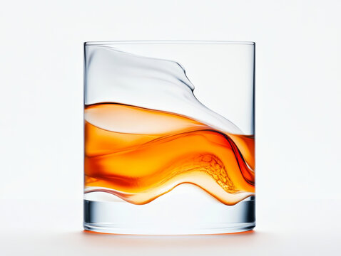 Elegant Wave Pattern in Whiskey Glass on White Background