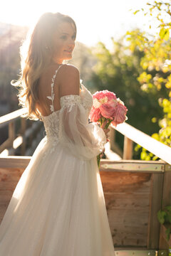 The bride at the sunset
