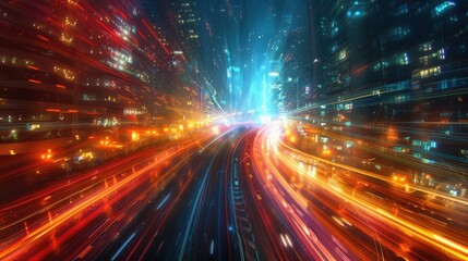 Obraz premium Night city highway, light trails.
