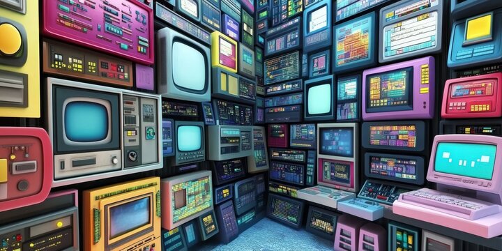 This image shows the idea of creating software or games using computer code. It uses 3D symbols and windows to represent the process of programming. It's about the world of computers and technology.